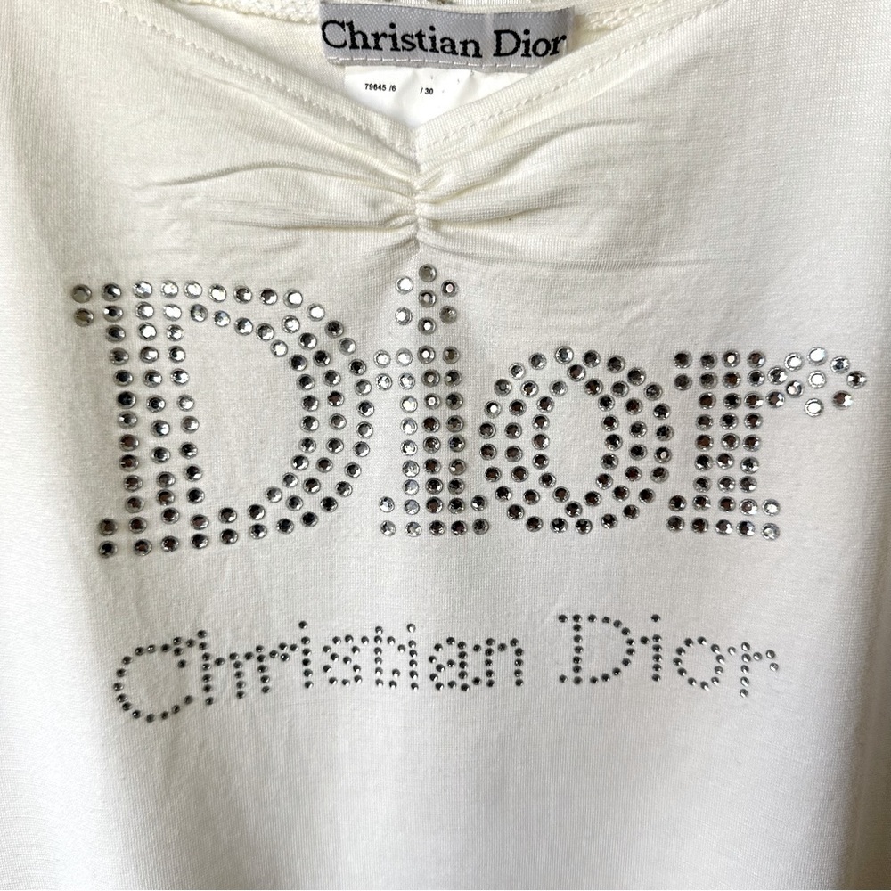 Christian Dior Longsleeve Top Featuring Rhinestone Embellished Logo Sz 30